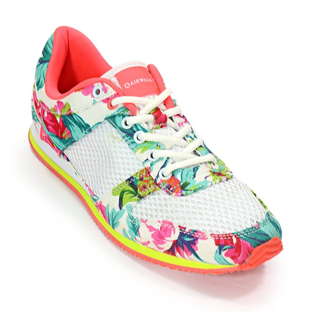 Airwalk Women's Sneaker Low Top Tropical Flowers White Mesh Comfort Shoe Size 9